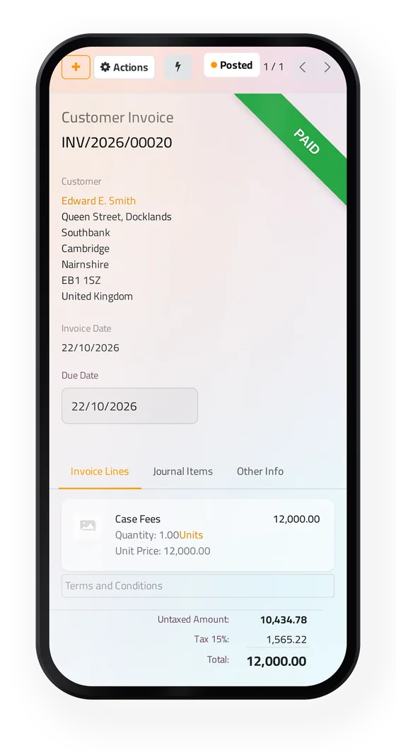 A customer invoice in jaah on a phone