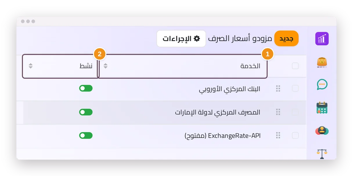 مصادر أسعار الصرف في جاه، بالترتيب الذي تسأل به