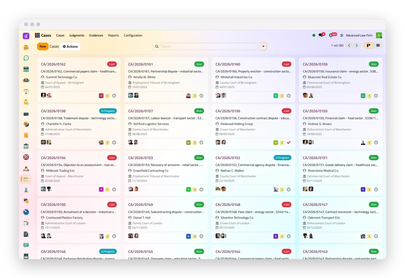 The cases board of jaah law, grouped by state