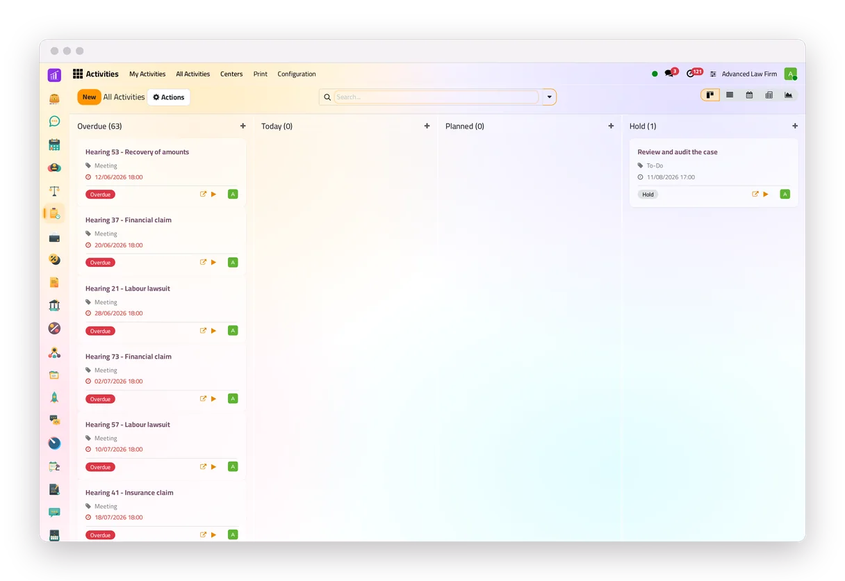 The tasks board of jaah law, grouped by deadline