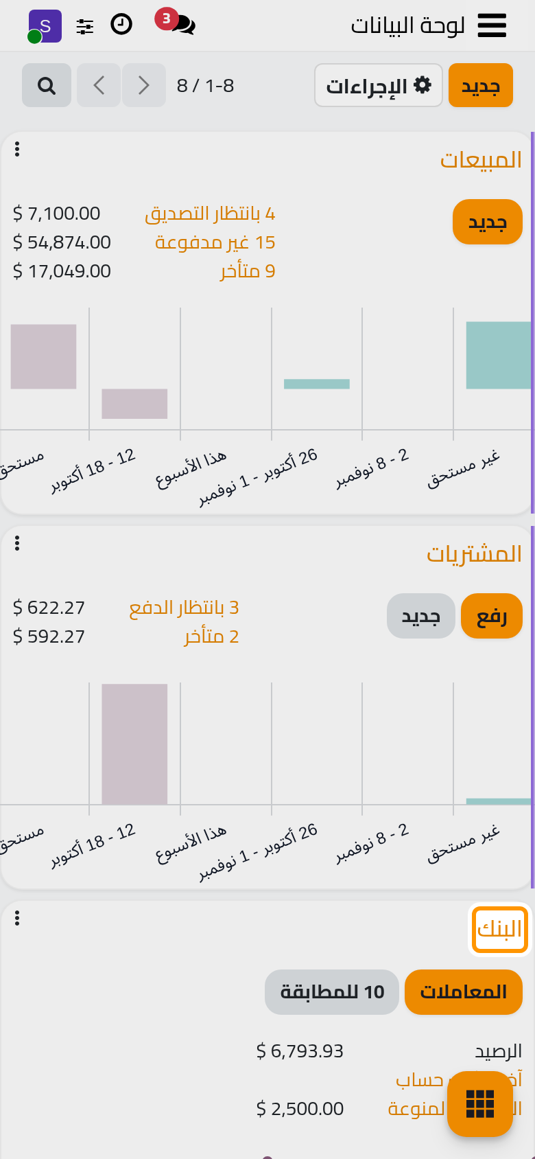 بطاقة البنك وبطاقة الصندوق النقدي في لوحة بيانات المحاسبة.