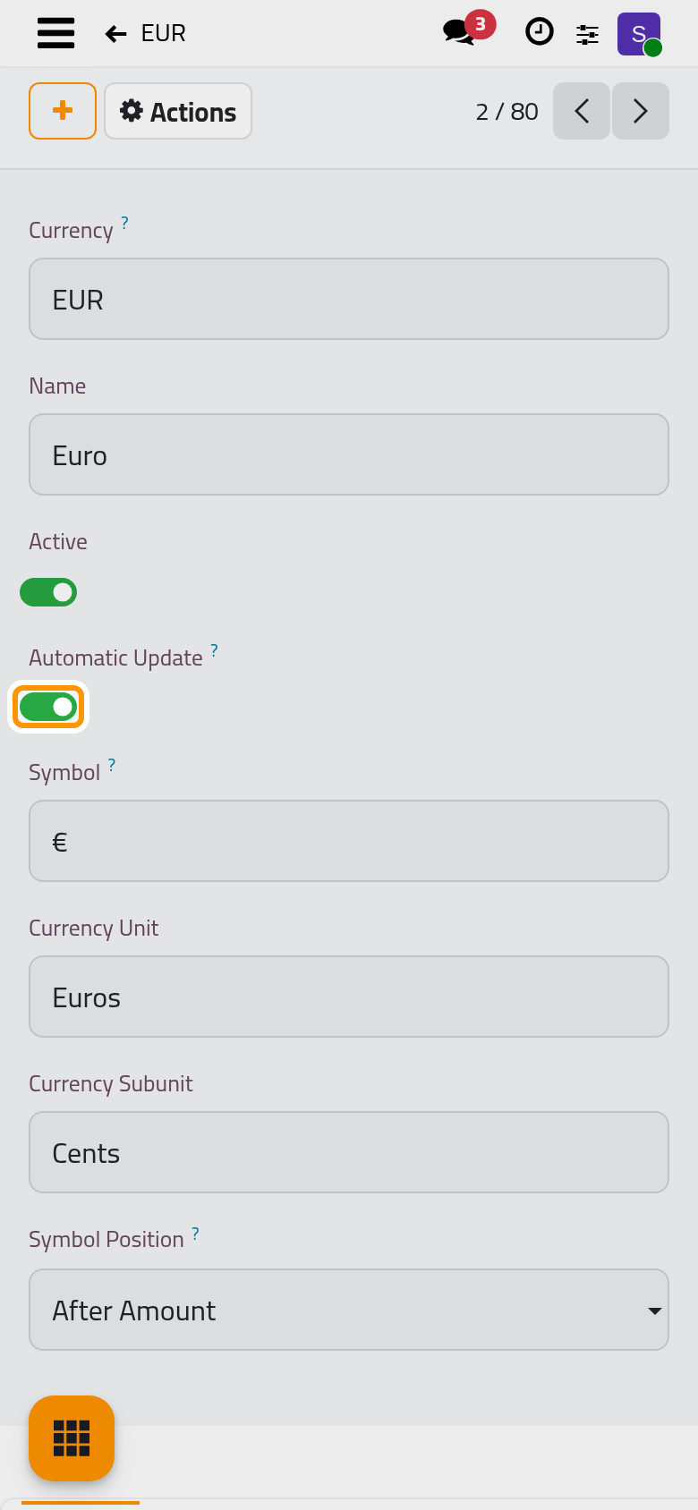 The euro, active and kept up to date automatically, with its rates by date below.