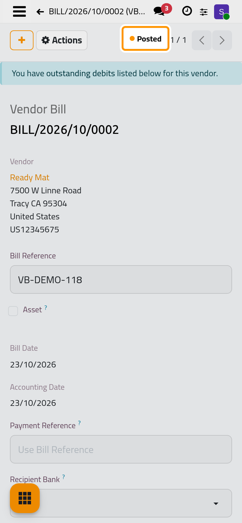 The confirmed bill has its number and is posted.