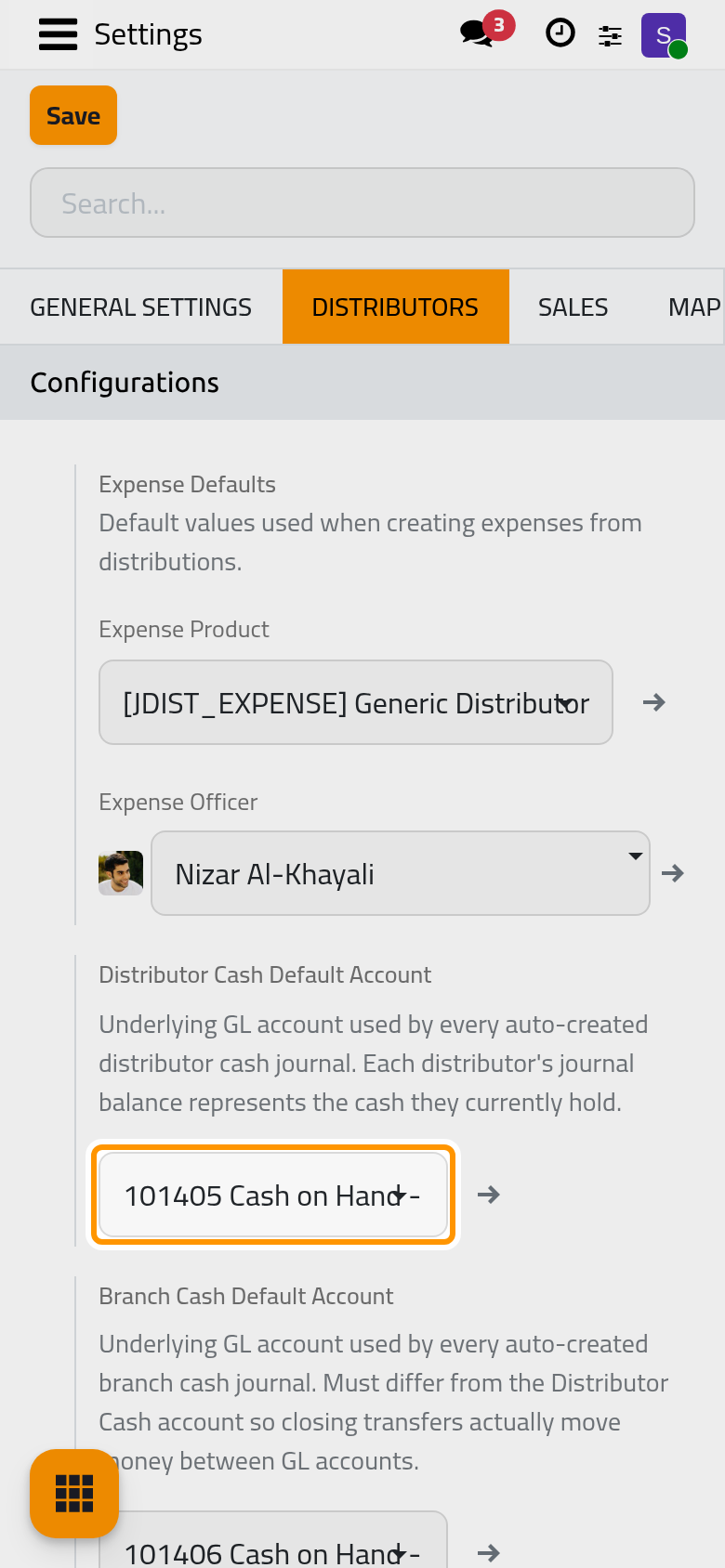 The accounts every new distributor and branch takes its cash account from.