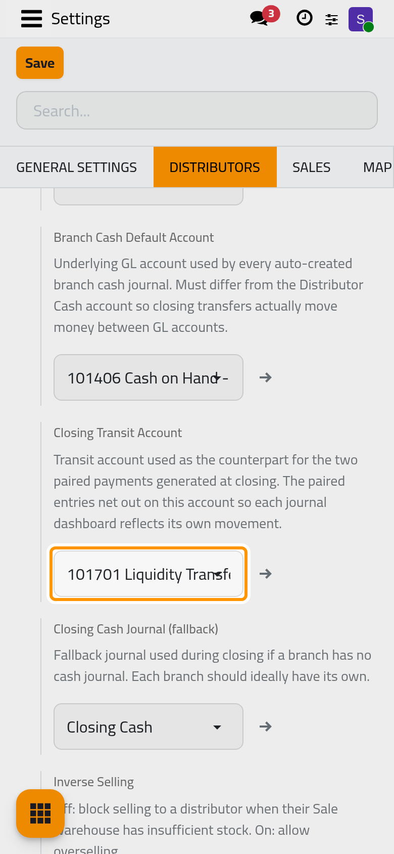 The transit account and the fallback cash journal used by closings.