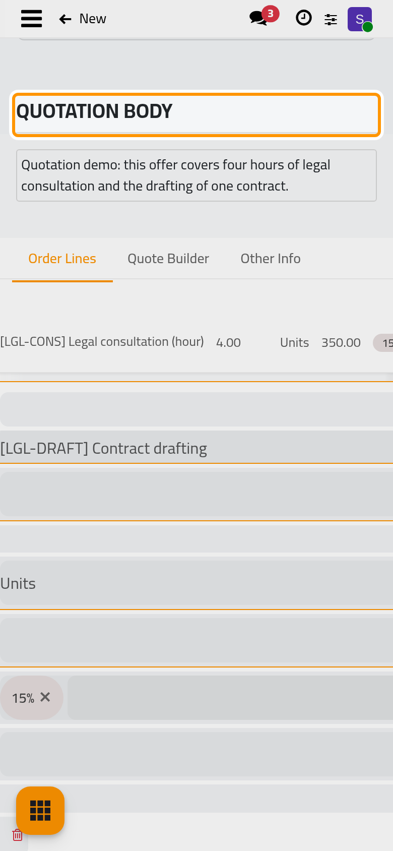The client and the opening text of the offer, written in the Quotation Body.