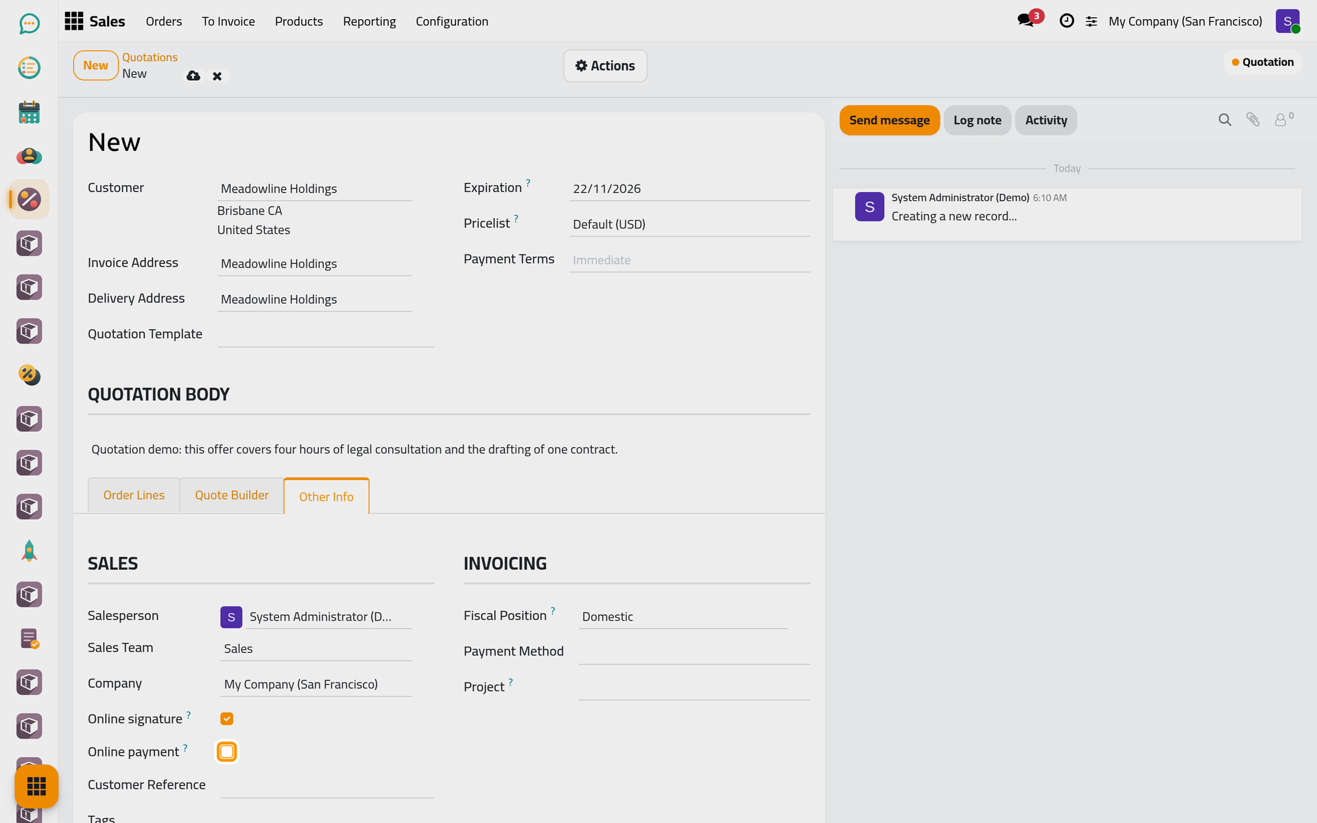 Online payment is turned off, so the client confirms by signing.