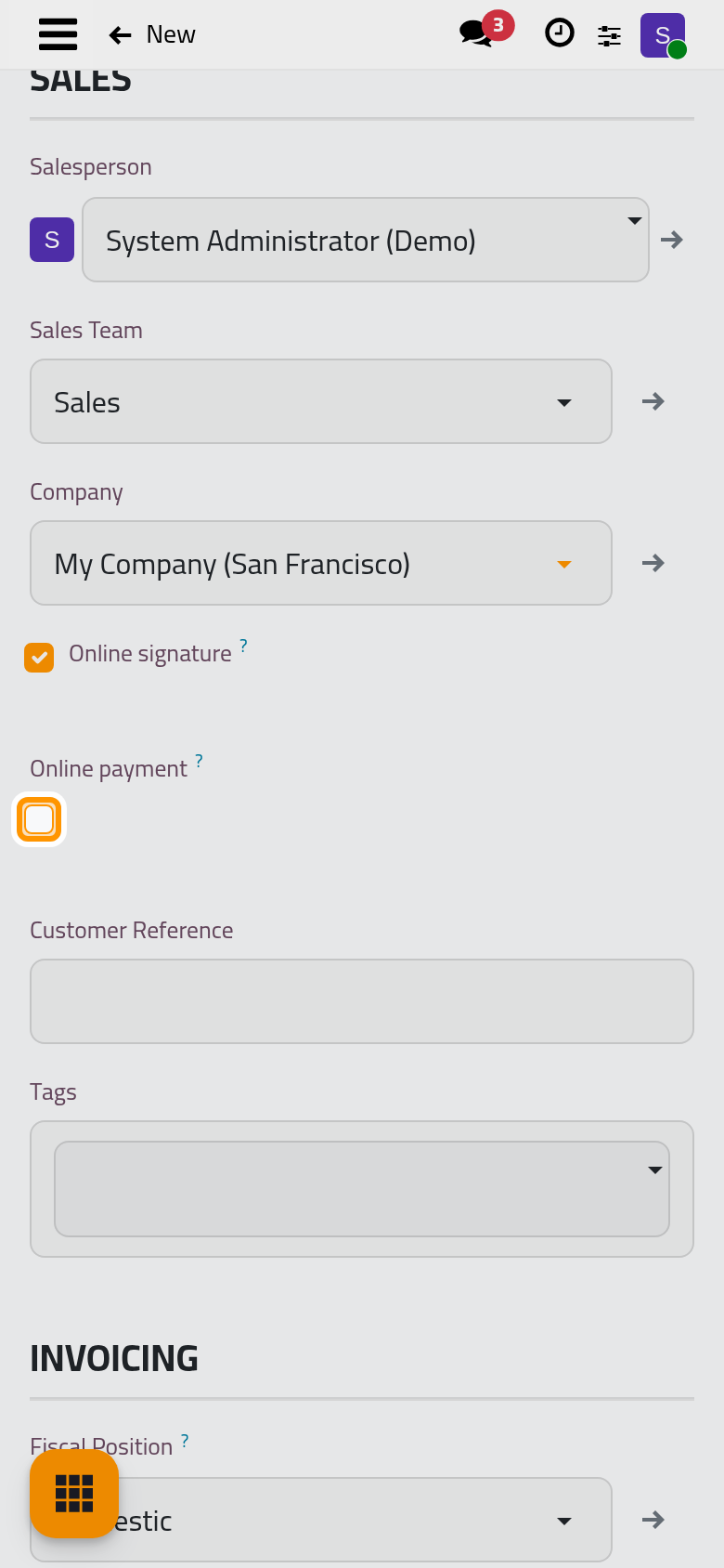 Online payment is turned off, so the client confirms by signing.
