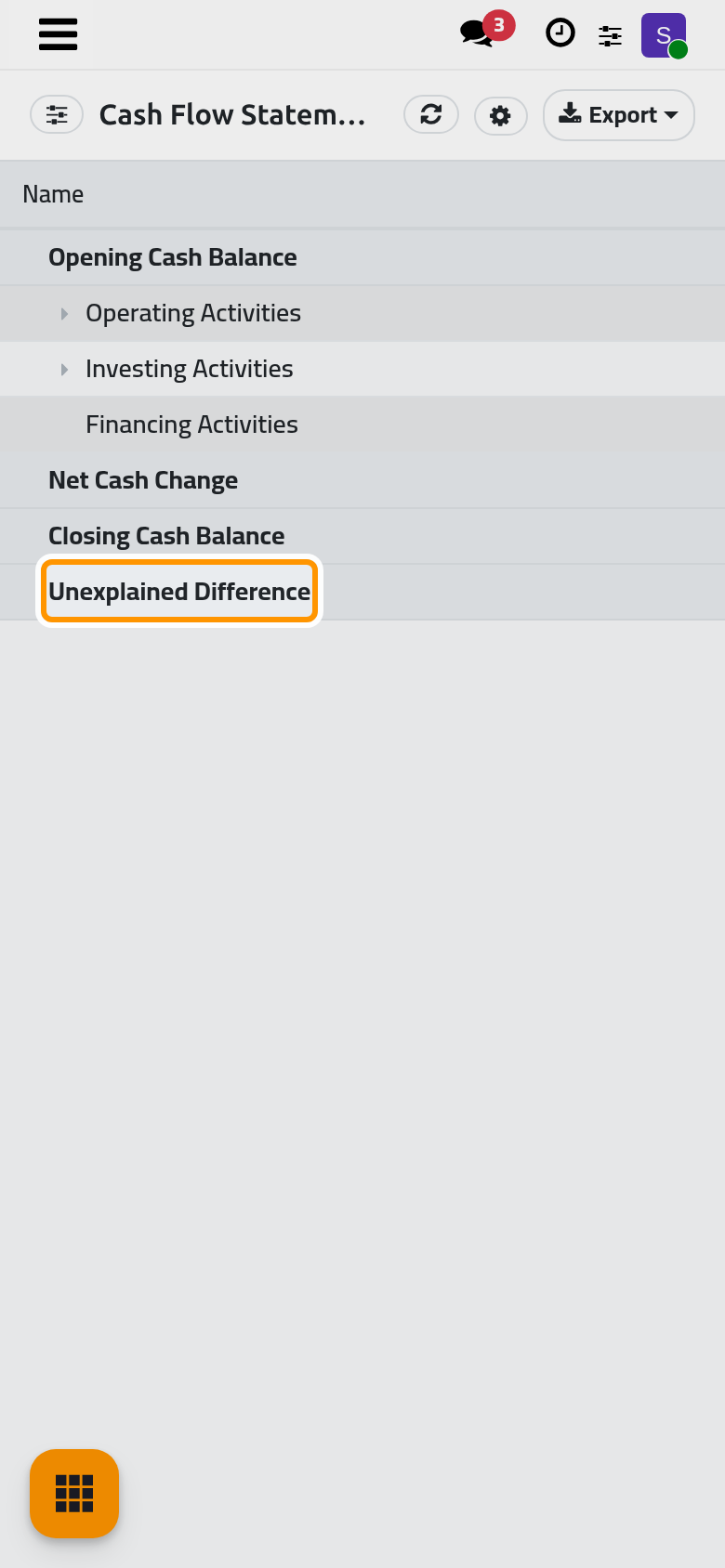 The cash flow of 2026, from the opening to the closing cash balance, with the amount no activity explains.
