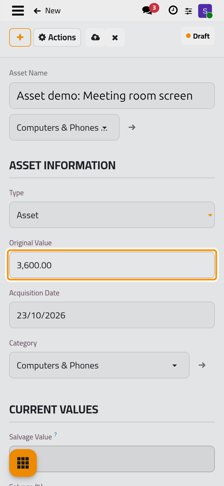 The price paid for the asset; the book value starts from it.