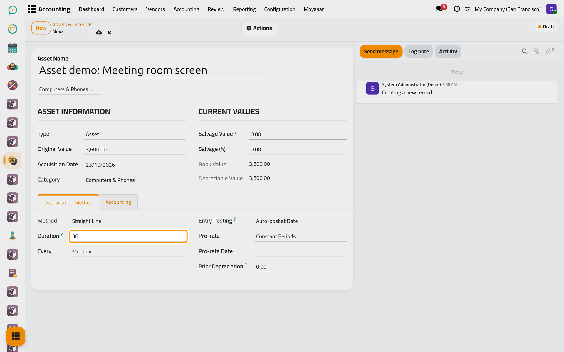 Duration counts the entries and Every sets how often one is posted.