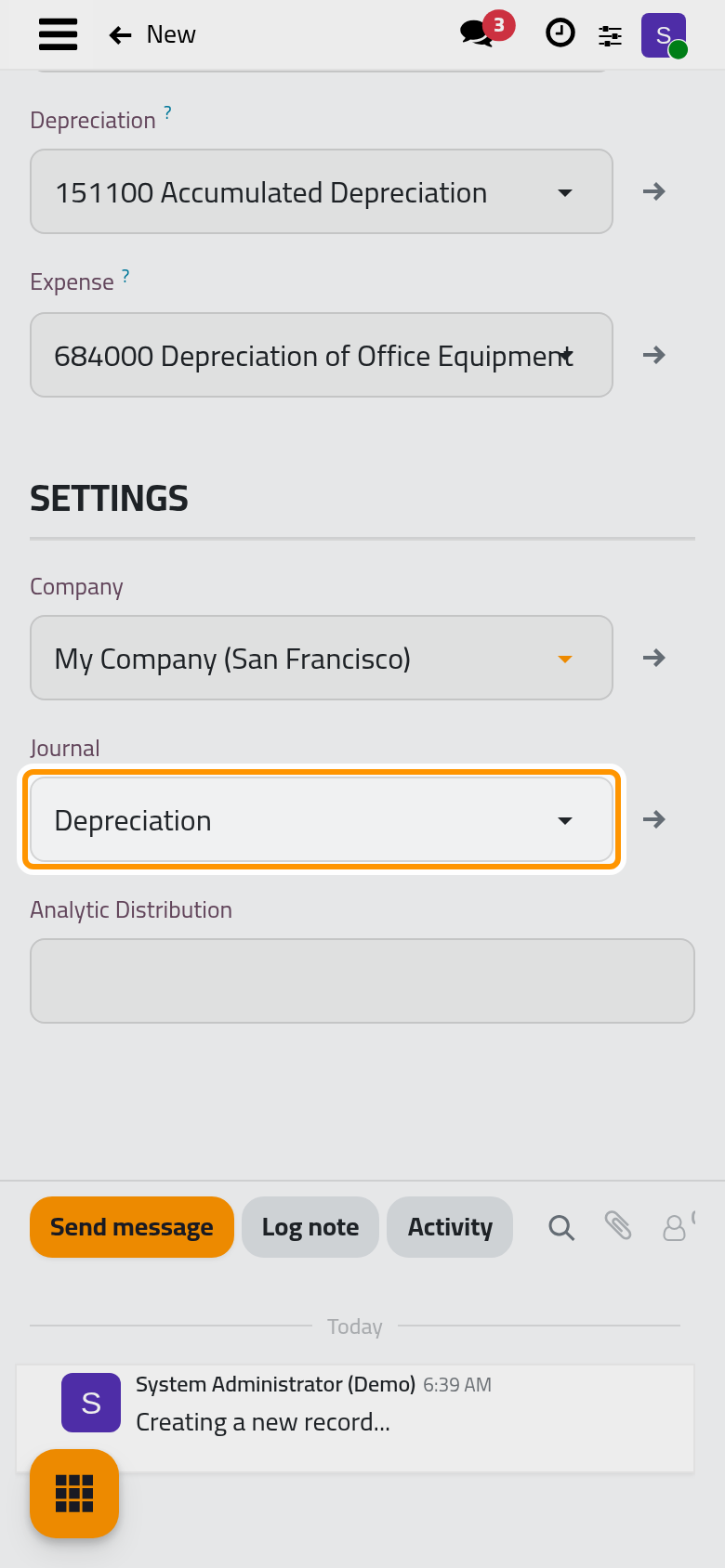 The three accounts of the depreciation entries and the journal they are posted in.