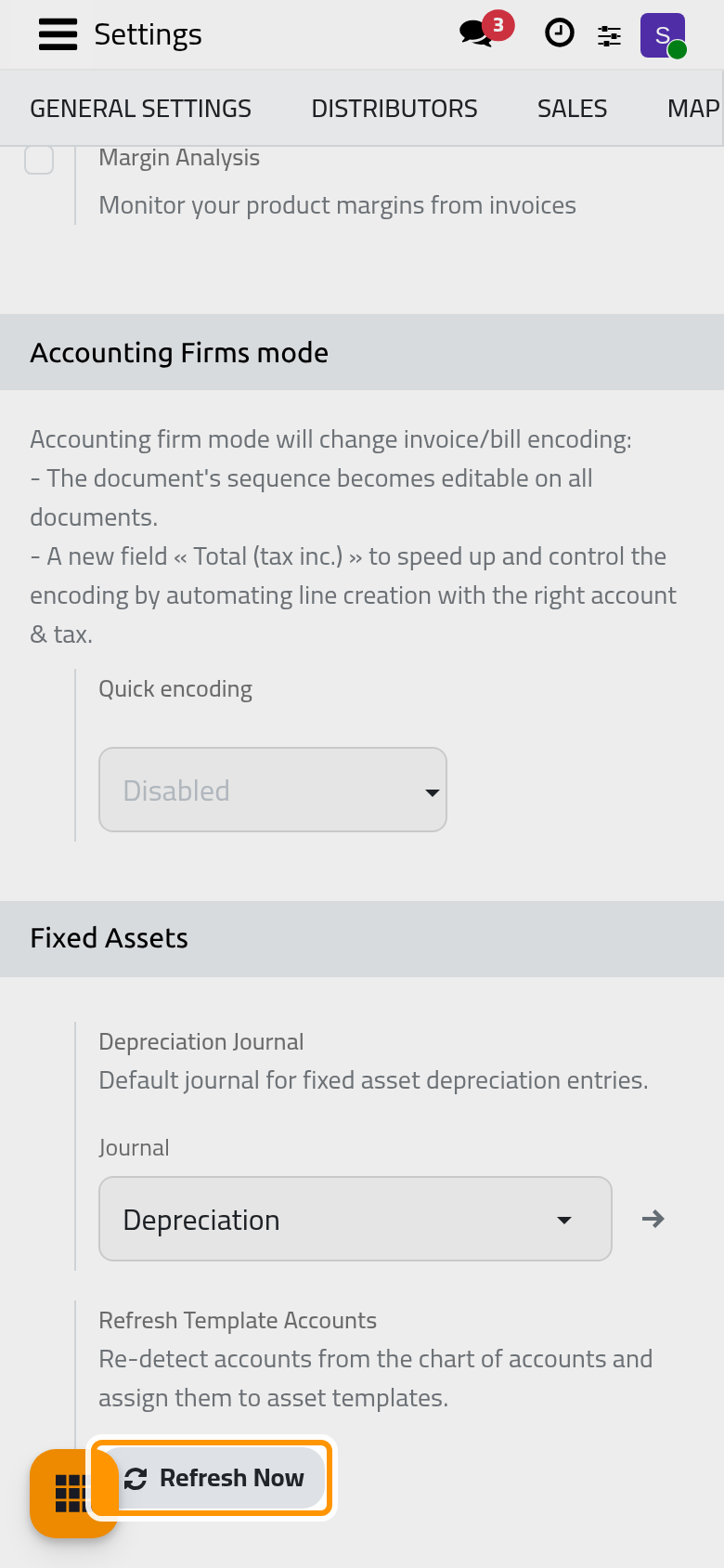 Refresh Now fills the empty accounts of the templates from the chart of accounts.