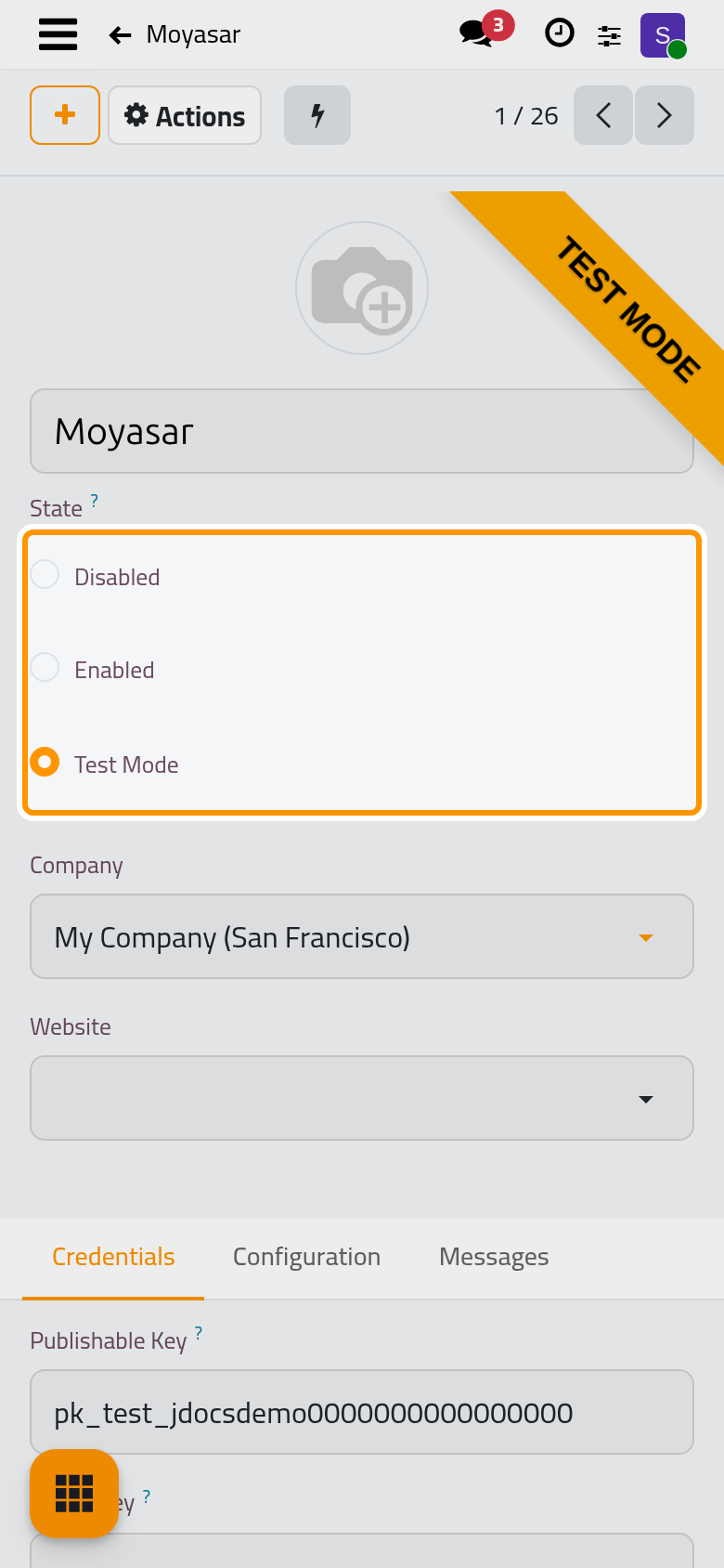 The state of the provider, Test Mode while you try it.