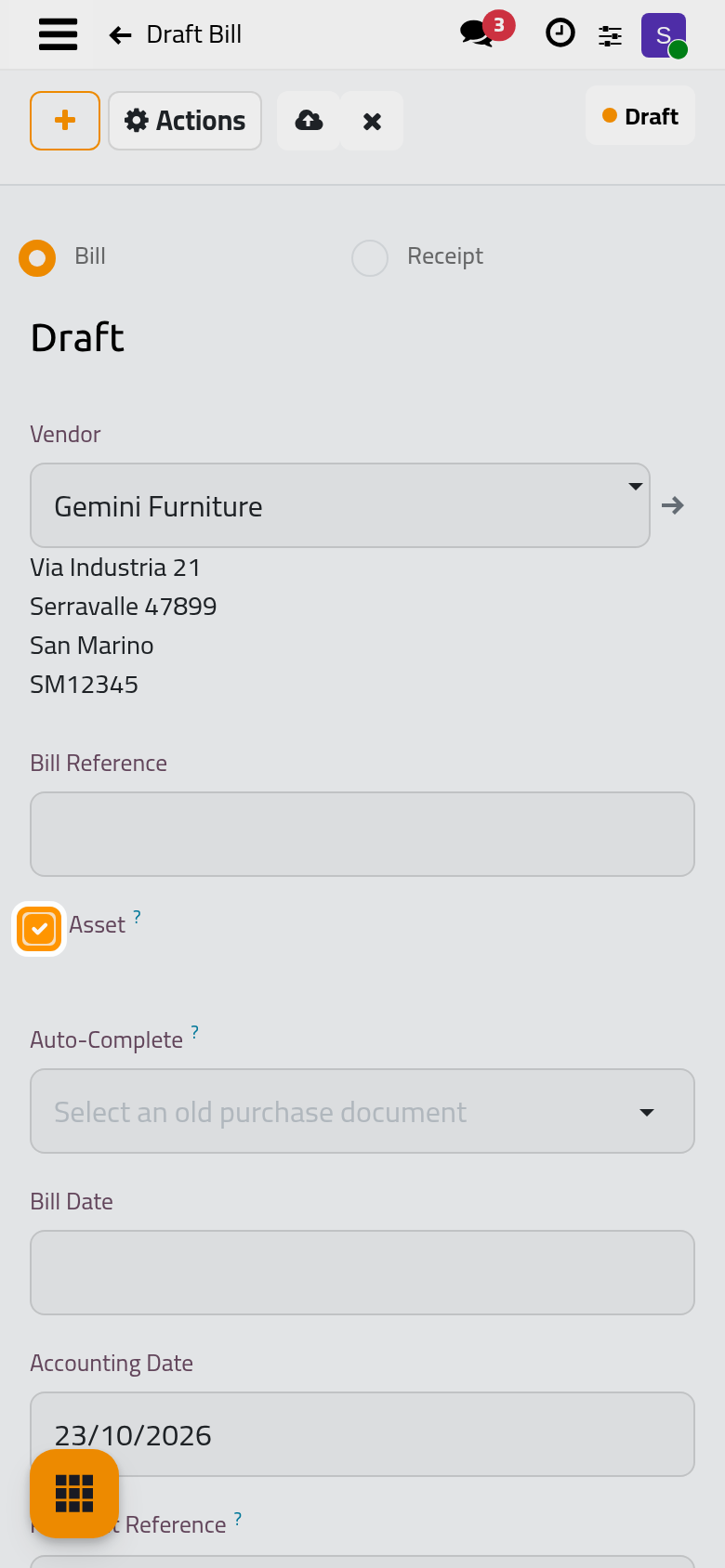 Asset tells the bill that its lines can carry an asset template.