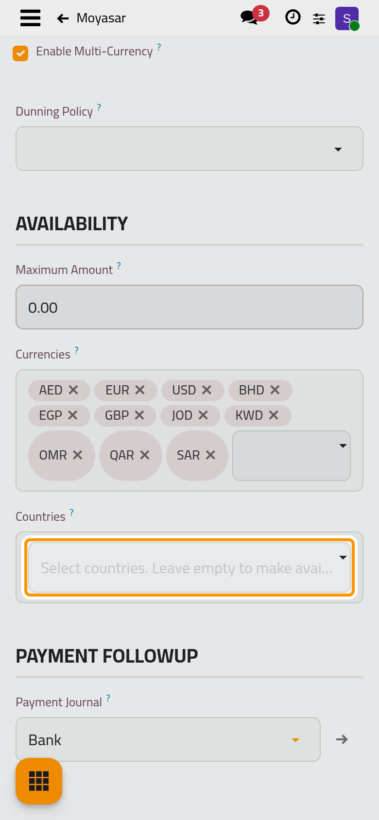 Availability limits the provider by amount, currency and country.
