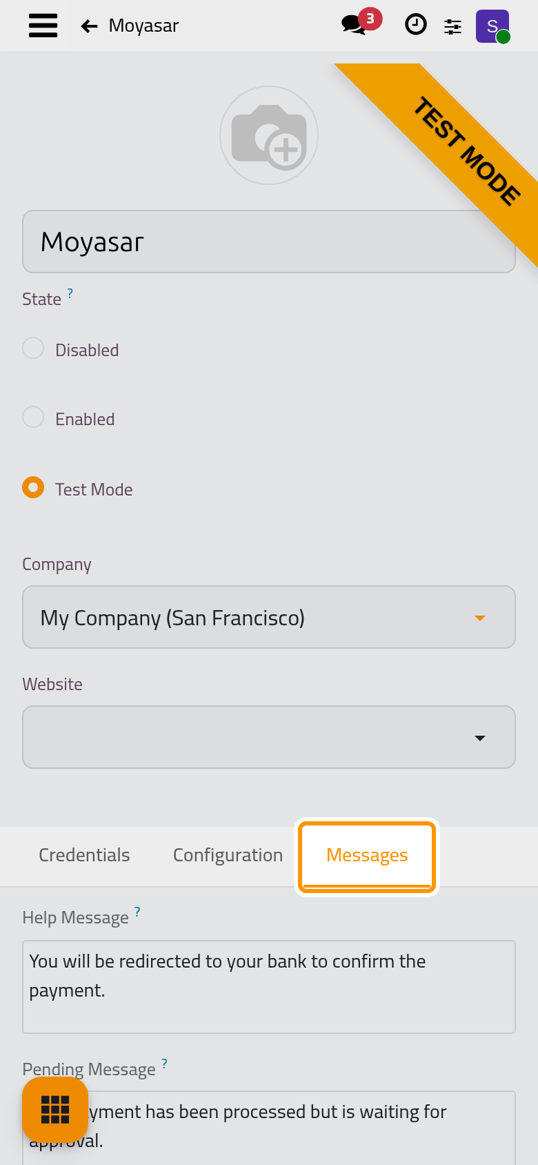 The messages the client reads at each stage of the payment.
