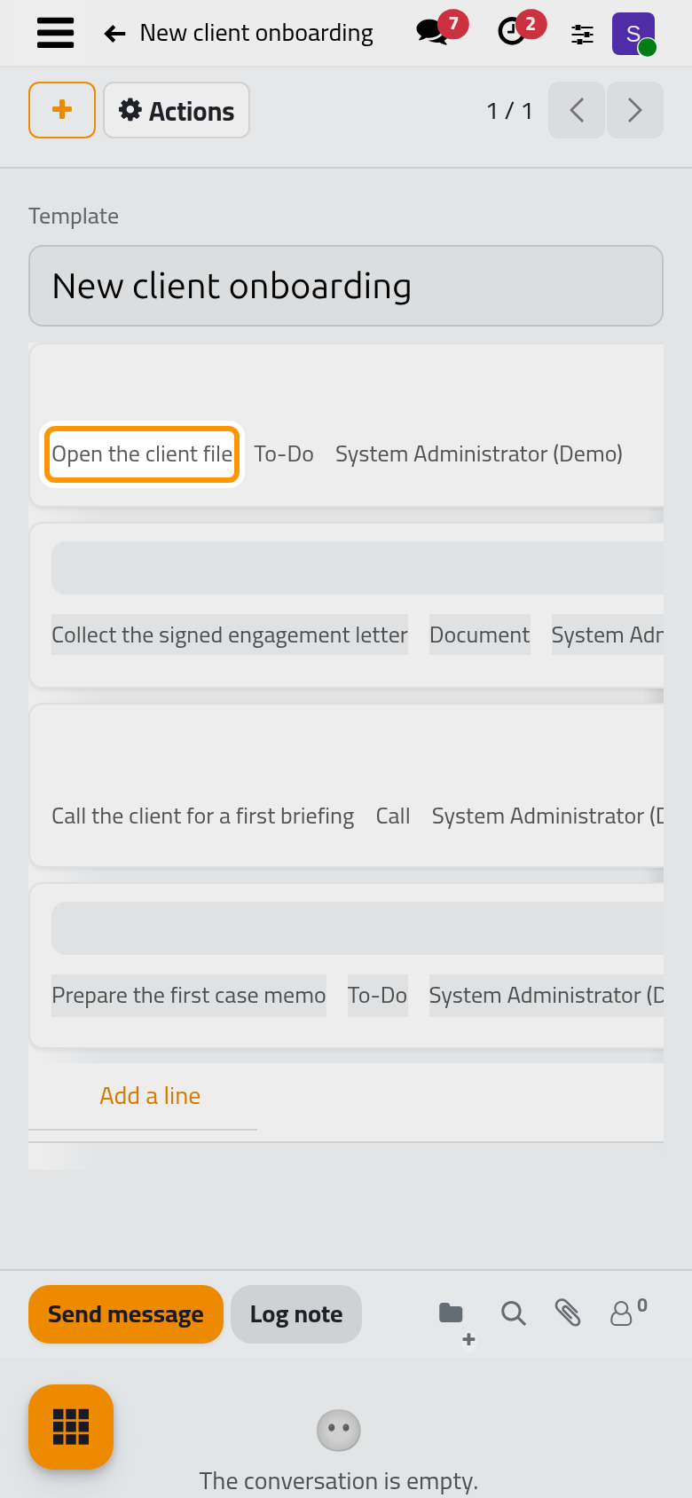 The four planned activities of the template, each with its delay after the start and what it depends on.