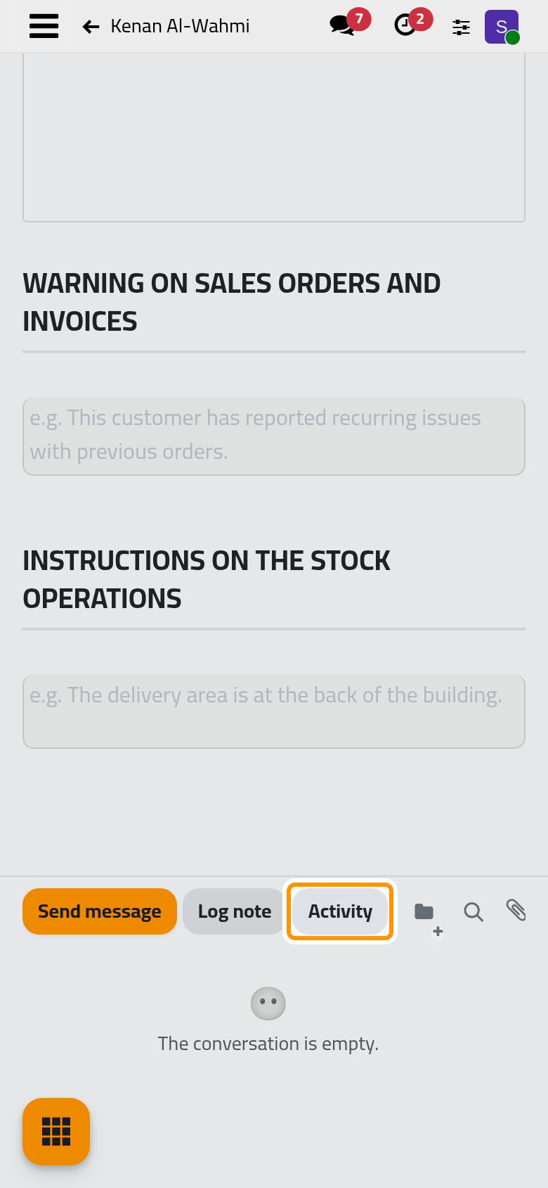 The contact's chatter; the Activity button plans work on this record.