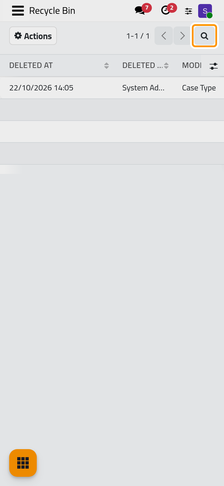 A word typed in the search bar keeps the entries whose name contains it.