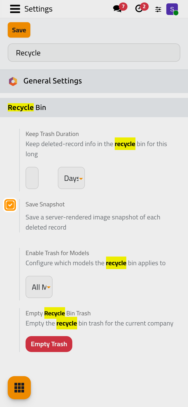 Save Snapshot draws an image of every deleted record.