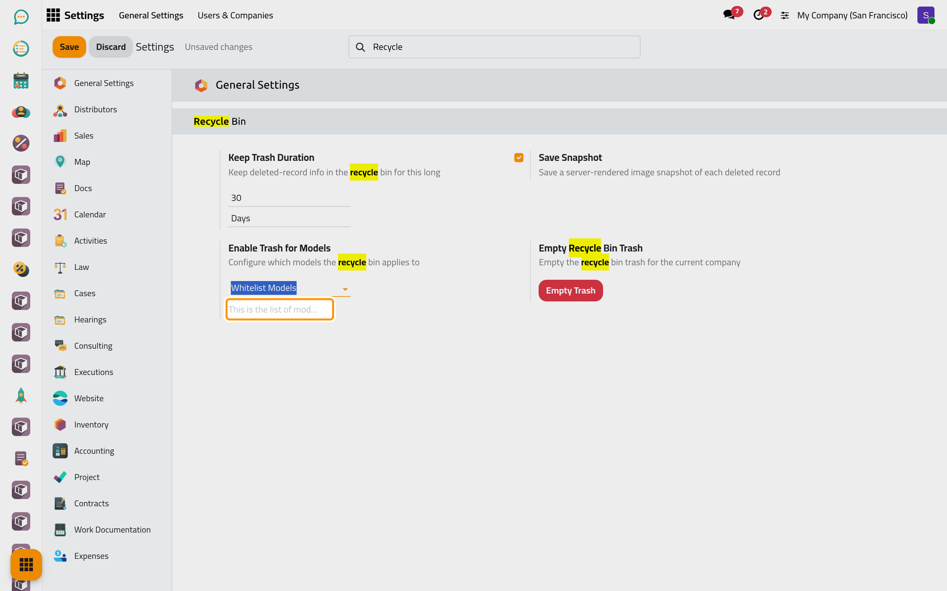 With Whitelist Models, the bin keeps only the models listed below.
