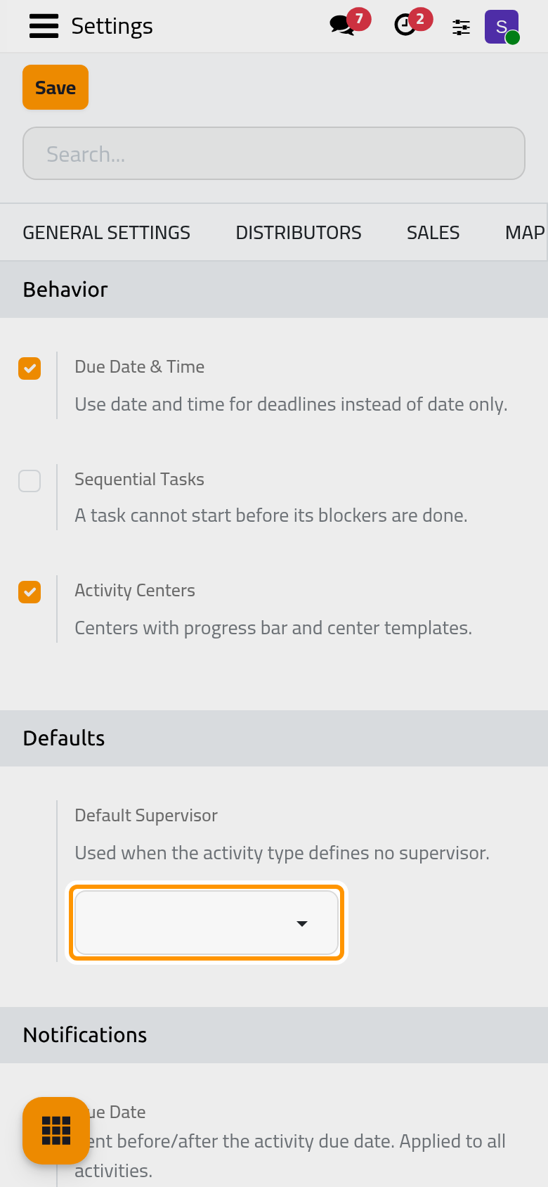 The Default Supervisor, then the two Configure buttons of the notifications.