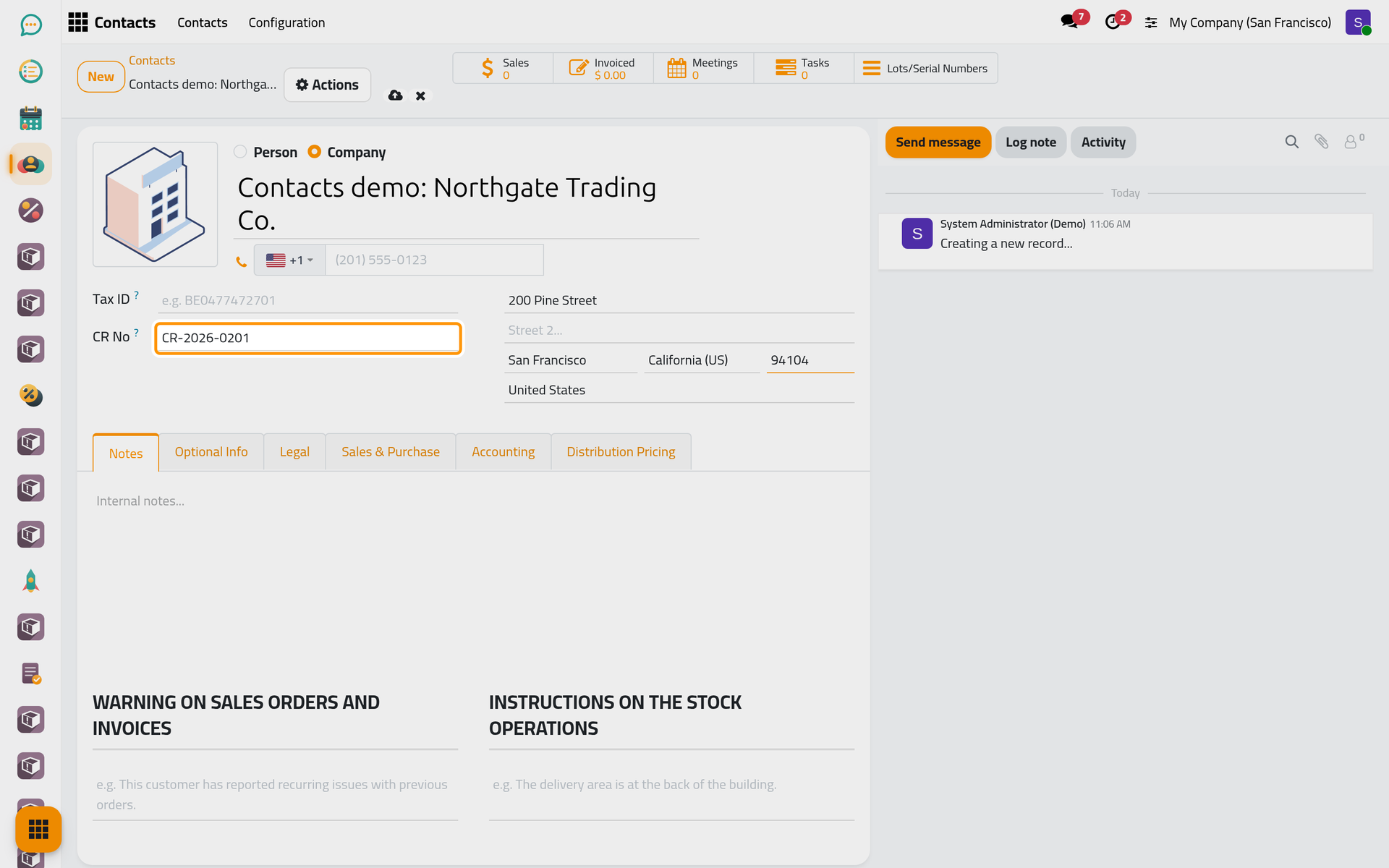 A new company with its name, its commercial registration number and its address.