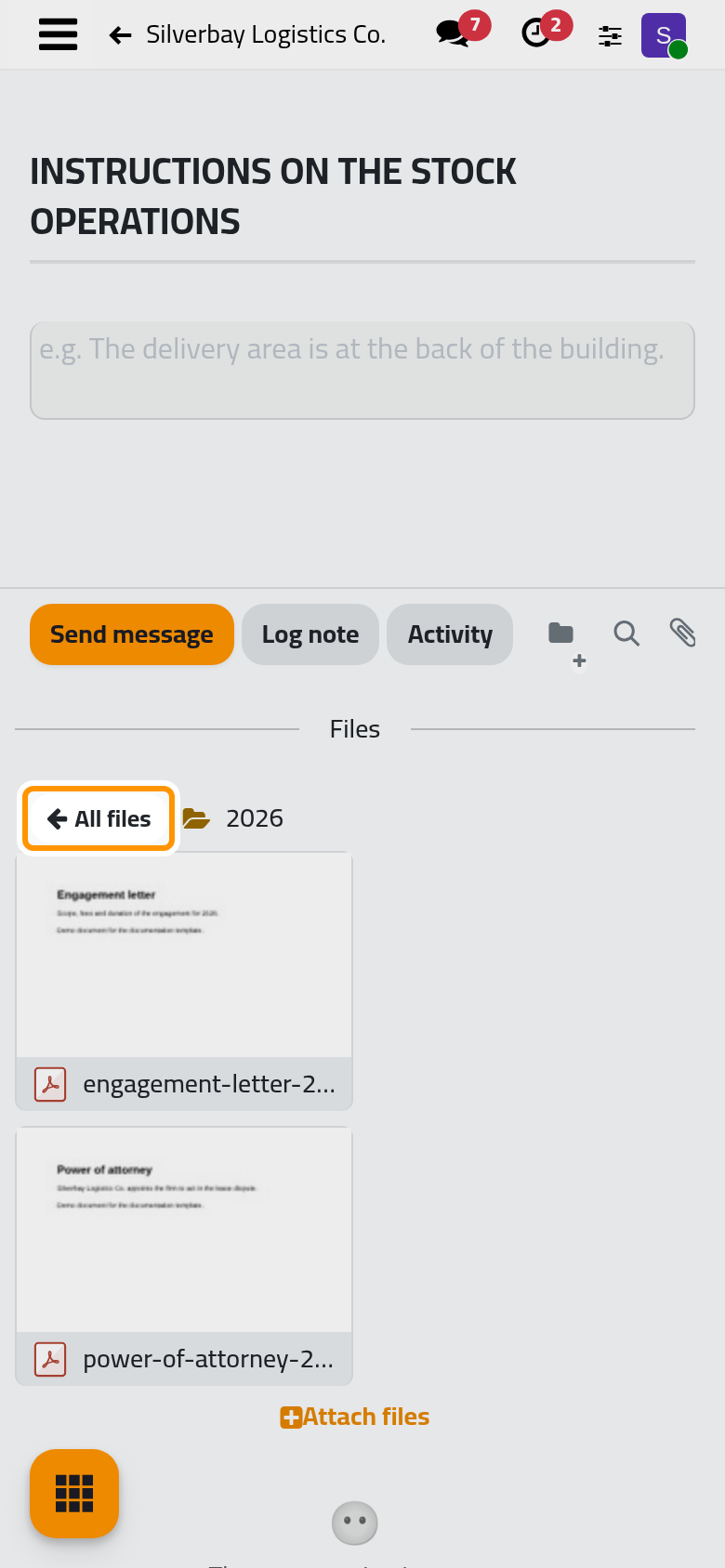 The open folder shows only its own files; All files leads back.