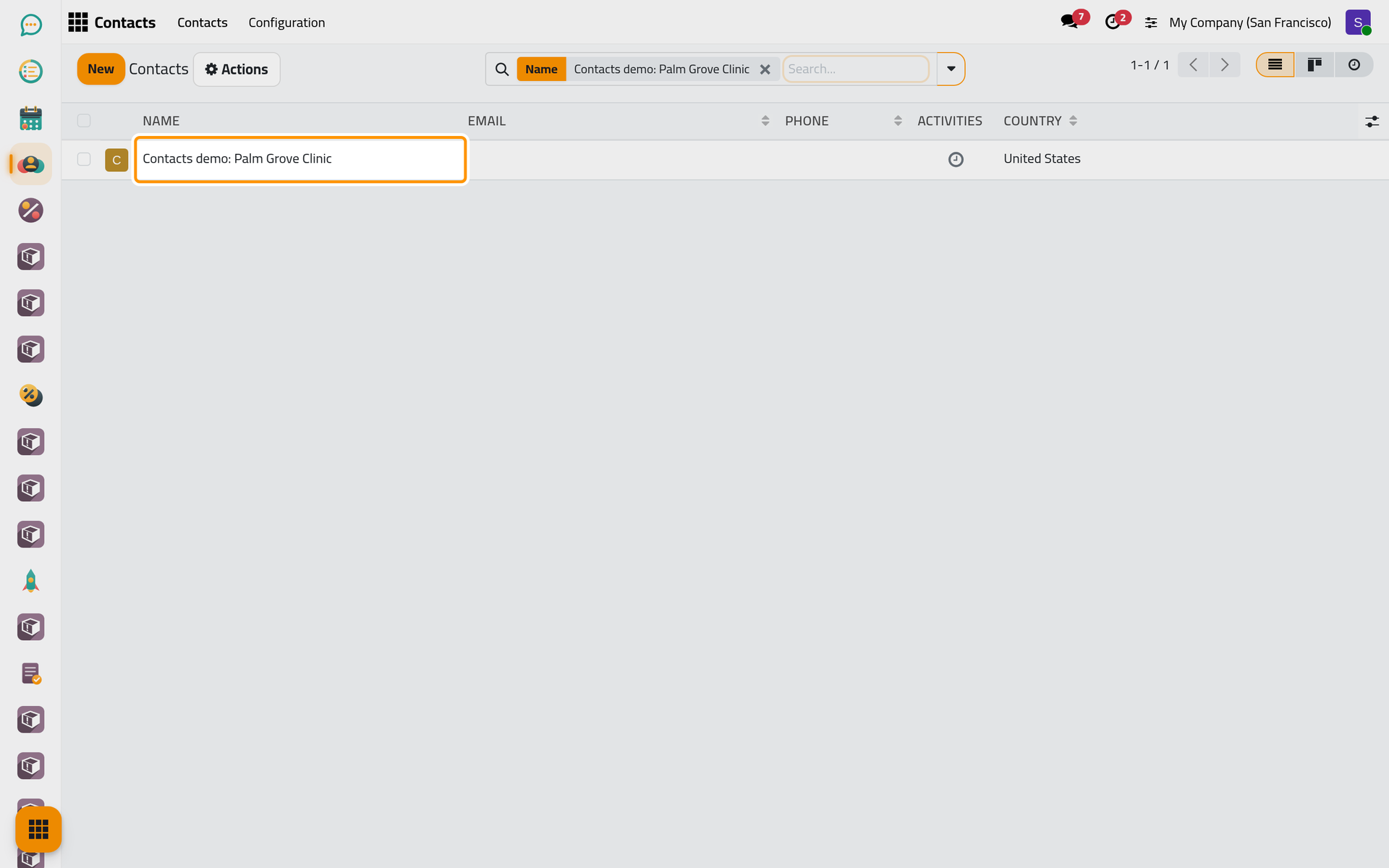 One record of the clinic is left in the address book.