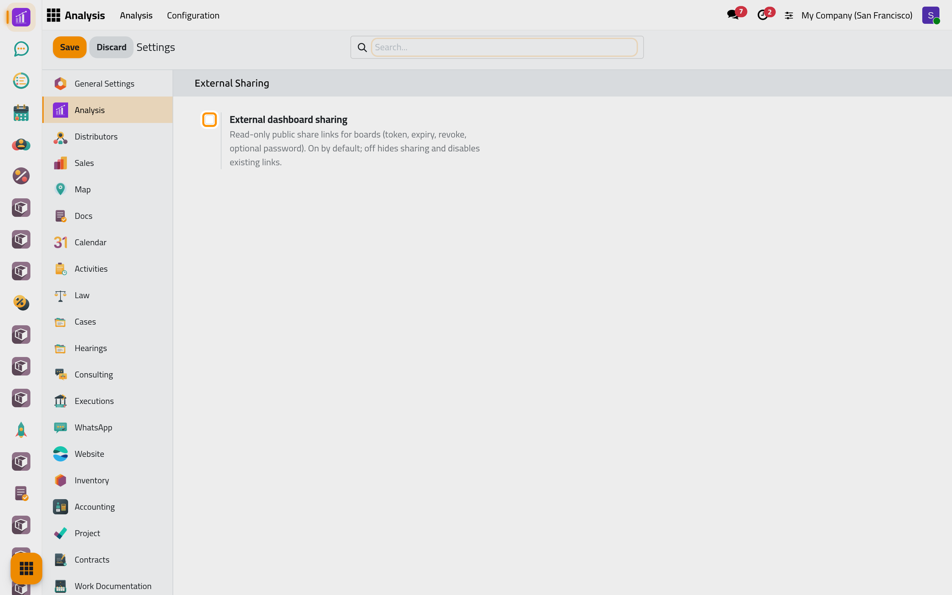 The External Sharing group of the Analysis settings and its one option.