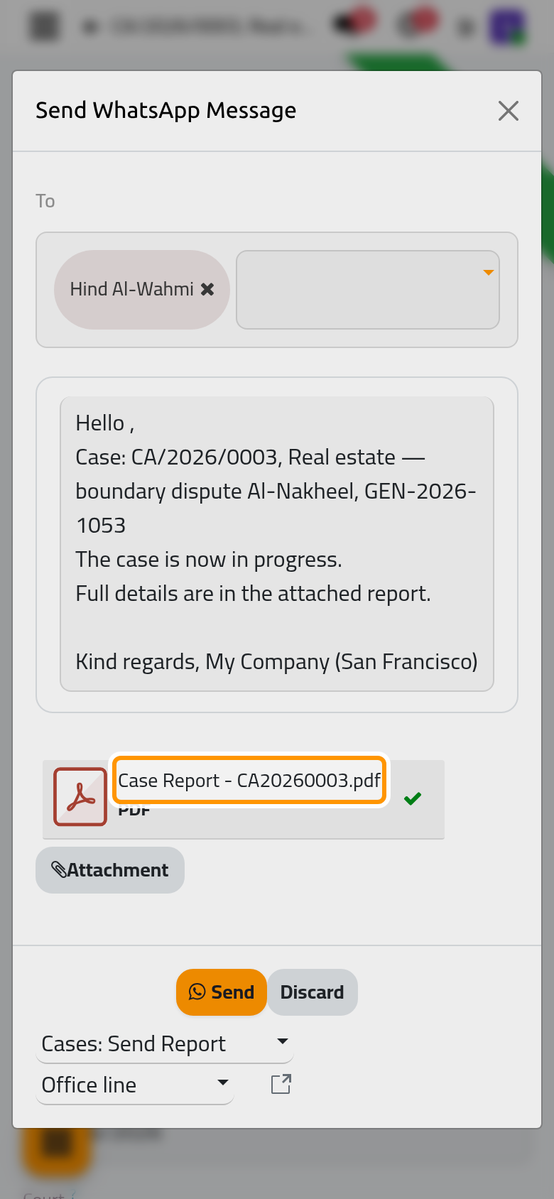 The case report the template attaches, as a PDF file.