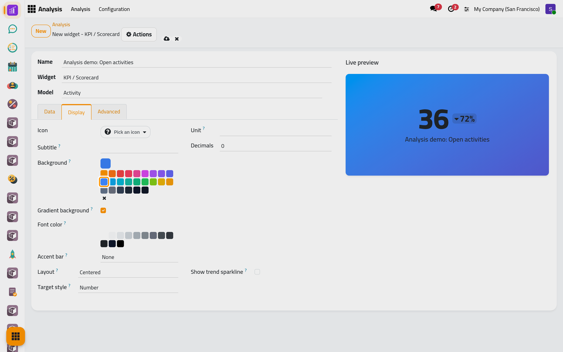 The Display tab sets the colors and layout; the preview shows the figure against its target.