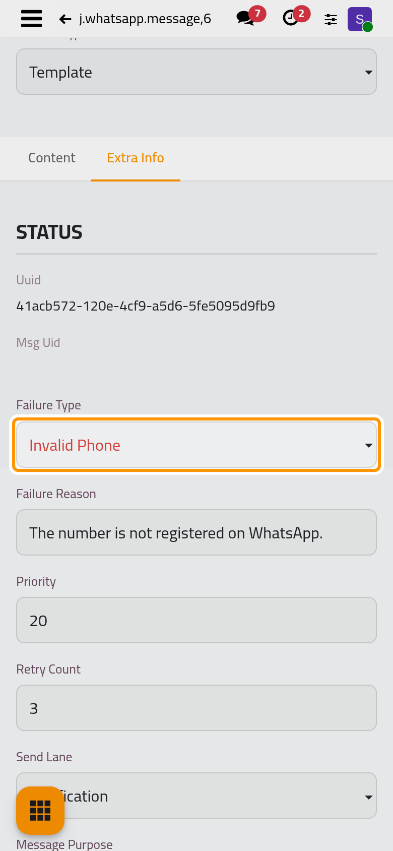 Why the message failed, and how many times it was retried.