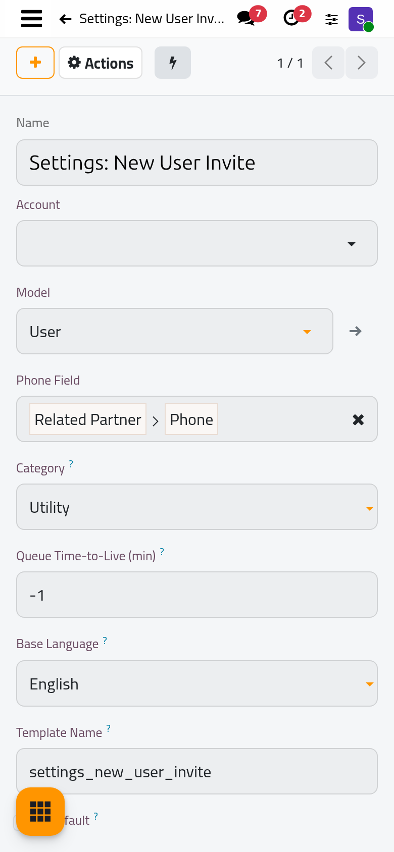 The four placeholders of the invitation, three read from the user and one portal link.