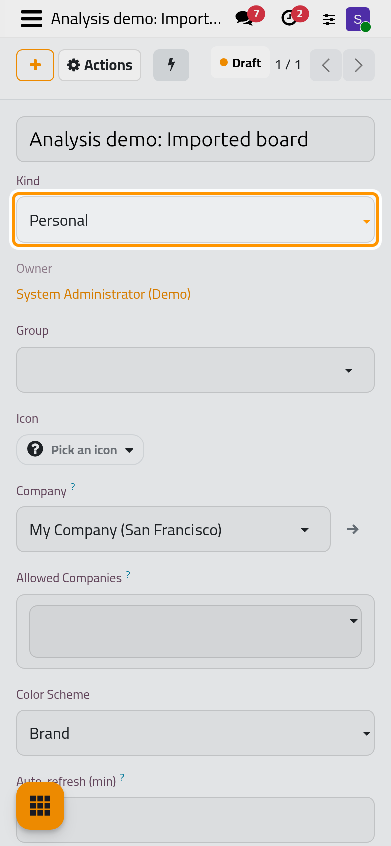 The imported dashboard, a personal draft of yours with the widget of the file.