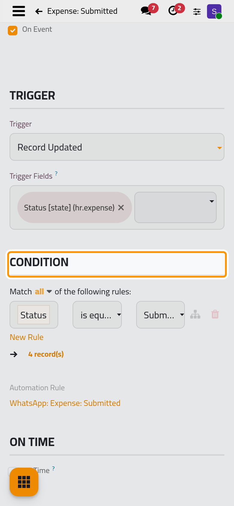 The template leaves when an expense's status is set to Submitted.