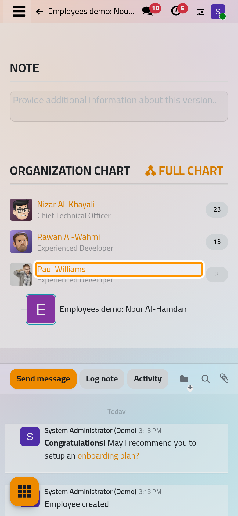 The Organization Chart of the form, the line of managers above the employee.