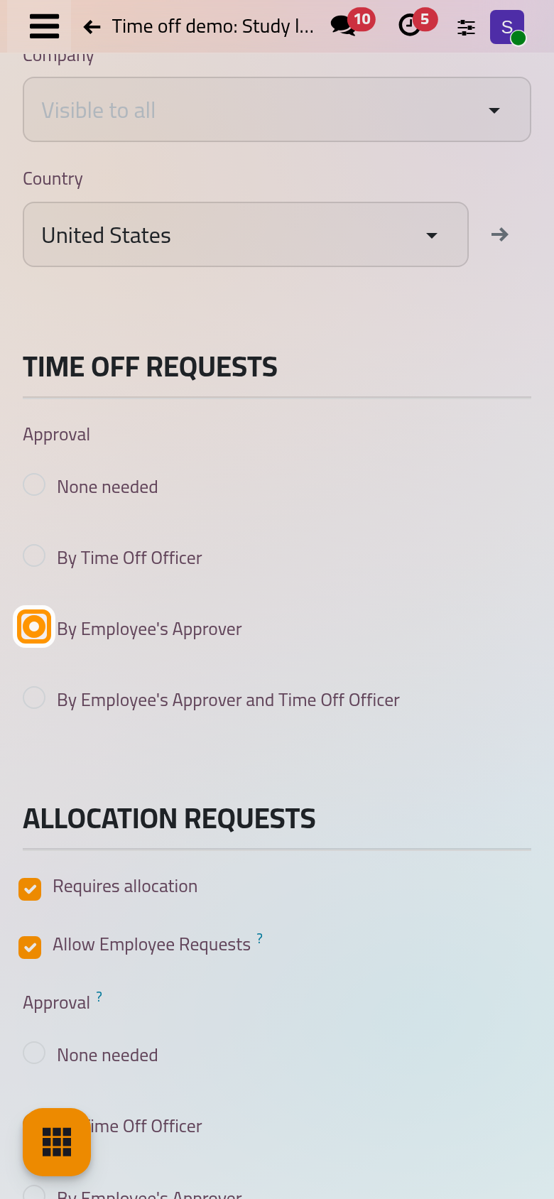Requests of this type go to the employee's approver; allocations still need an officer.