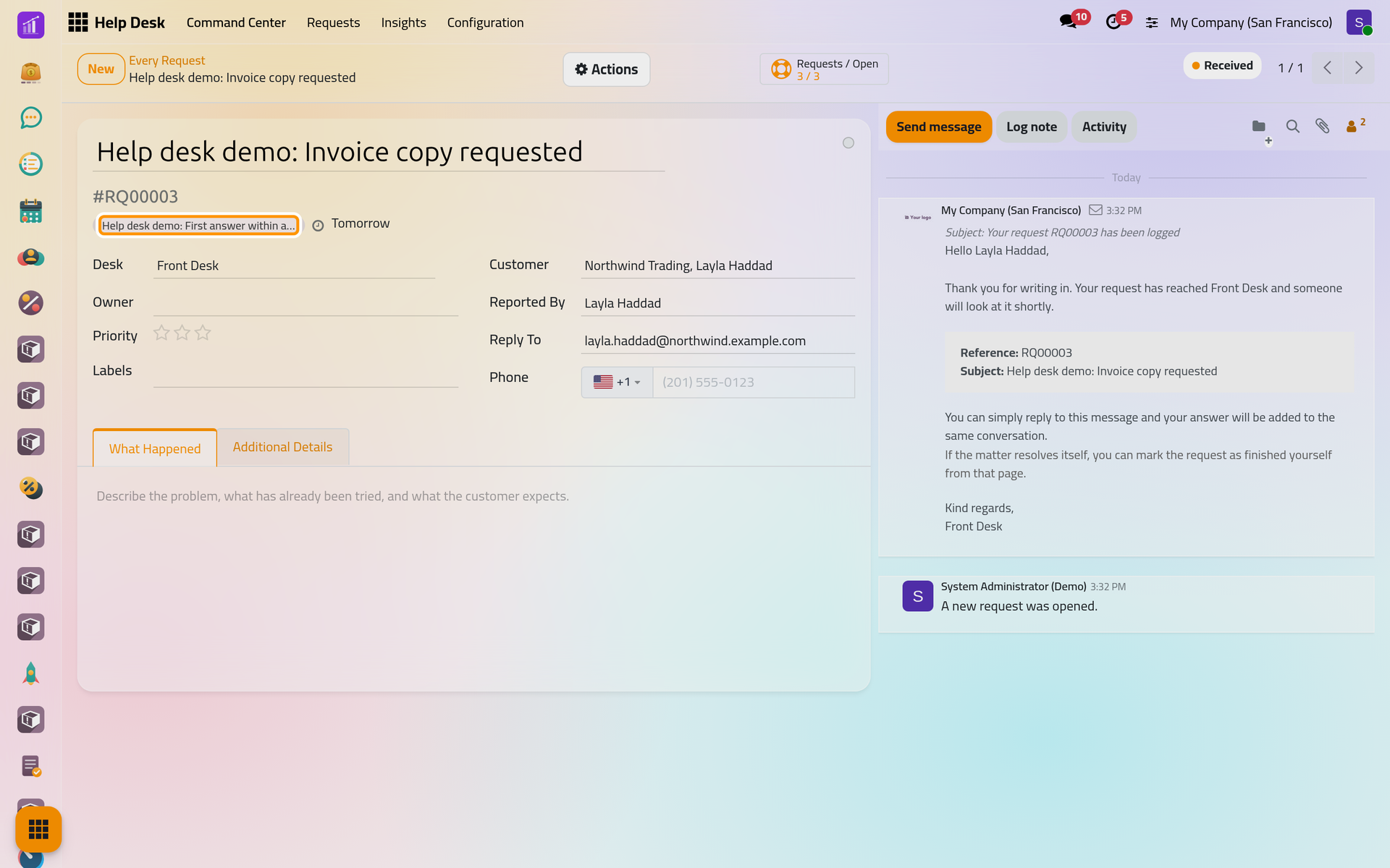 The new request carries the target under its title, with the time left before the deadline.