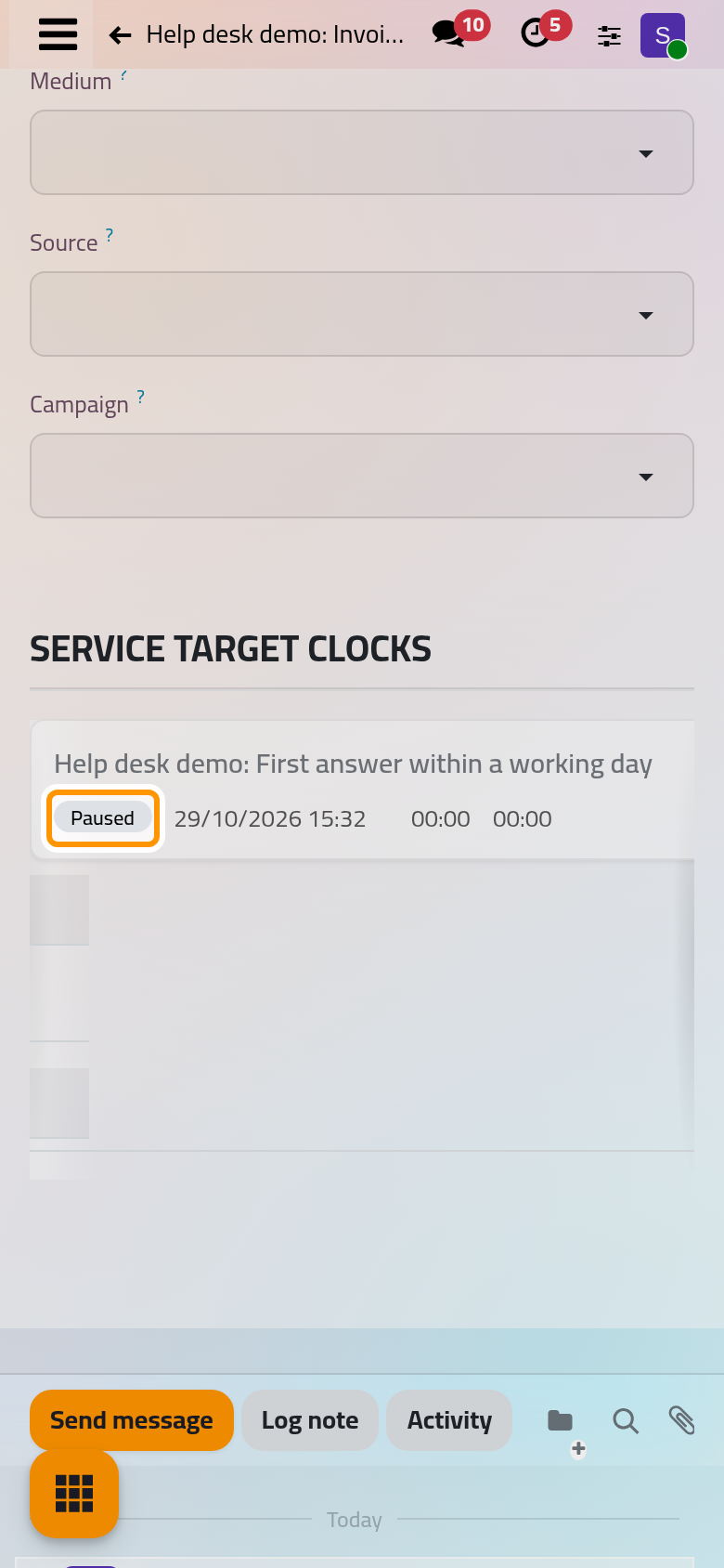 In Waiting the clock of the target is Paused, in the Service Target Clocks of the Additional Details tab.