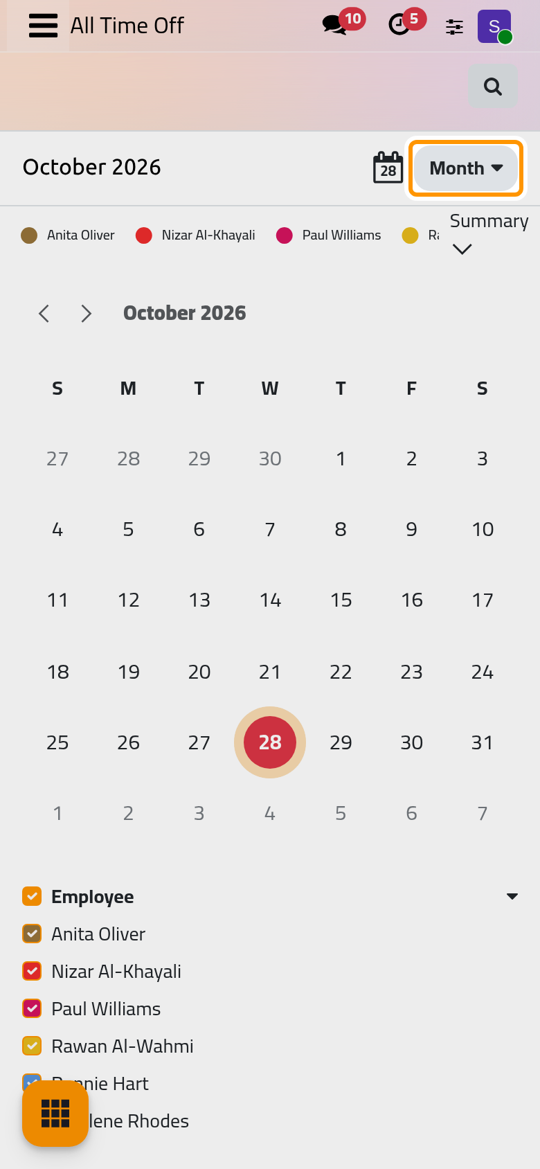 Overview shows who is off on each day of the month, for the whole company once My Team is removed.