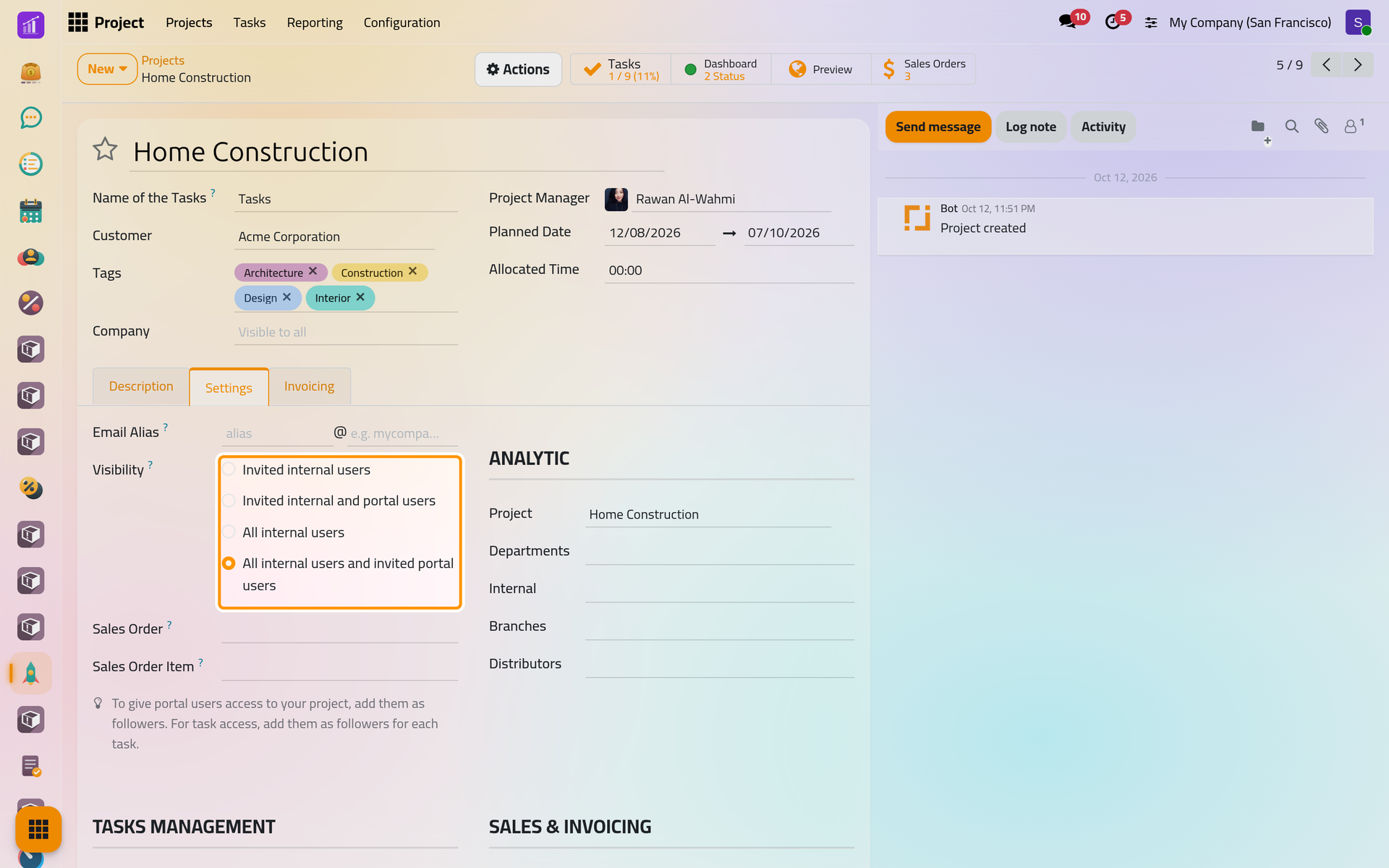 The four visibilities of a project; the last one lets invited portal users in.