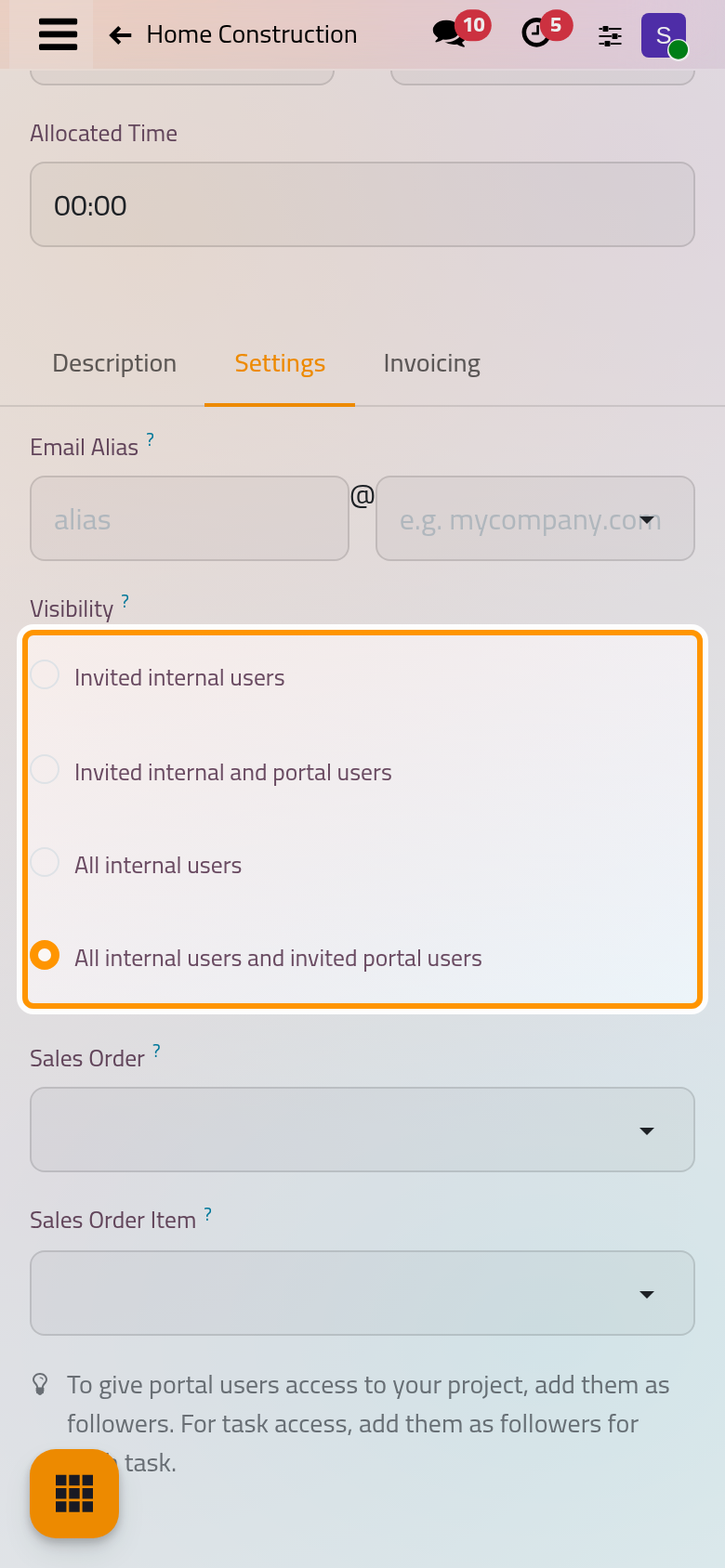 The four visibilities of a project; the last one lets invited portal users in.