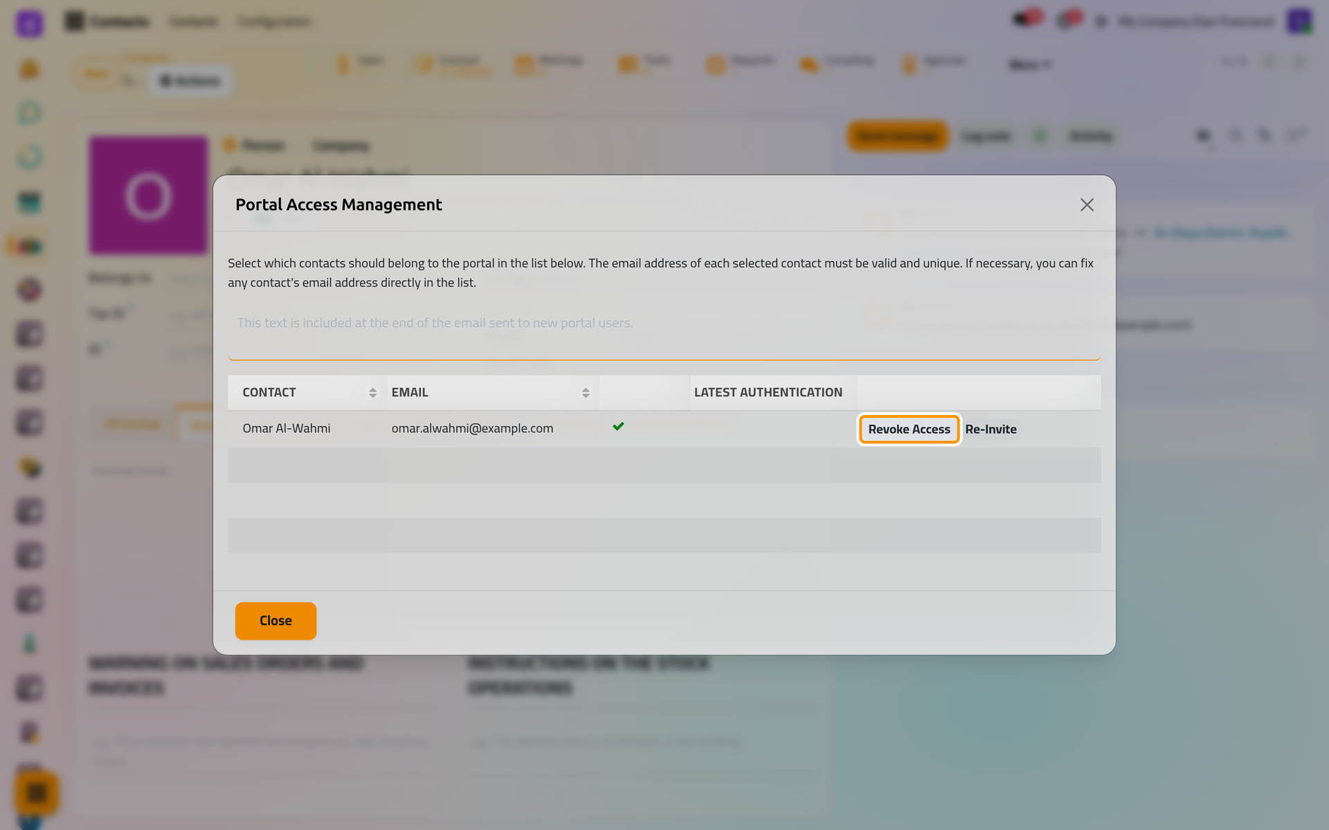 A client who already has access; his row offers Revoke Access and Re-Invite.