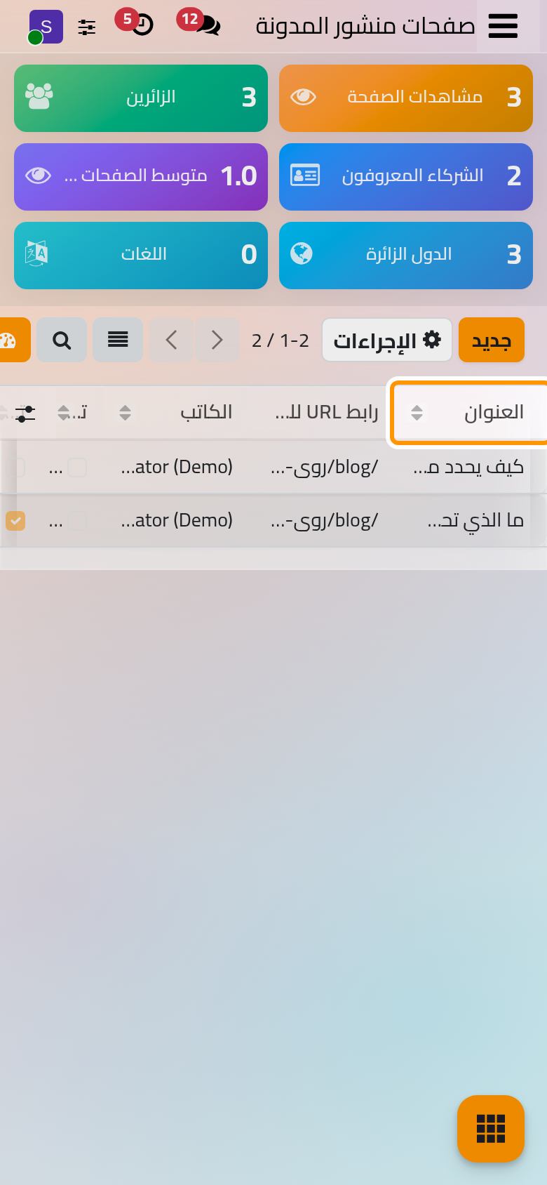 كل مقالات الموقع، مع رابط كل منها وكاتبها وهل هي منشورة.