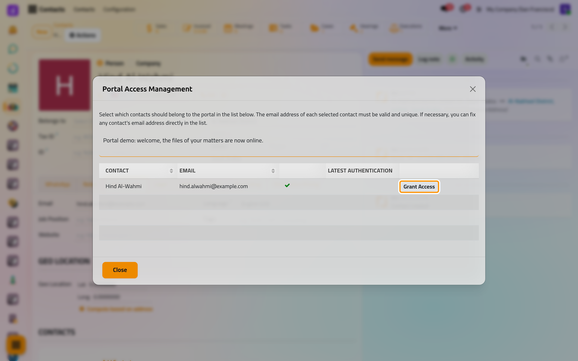 The access window with the invitation message typed, before access is granted.