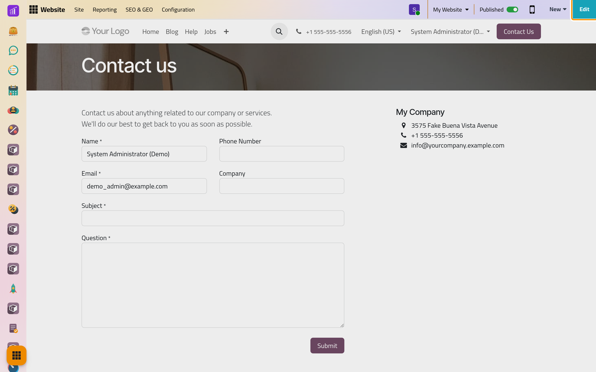 A page of the website as its editors see it, with the Edit button at the top right.
