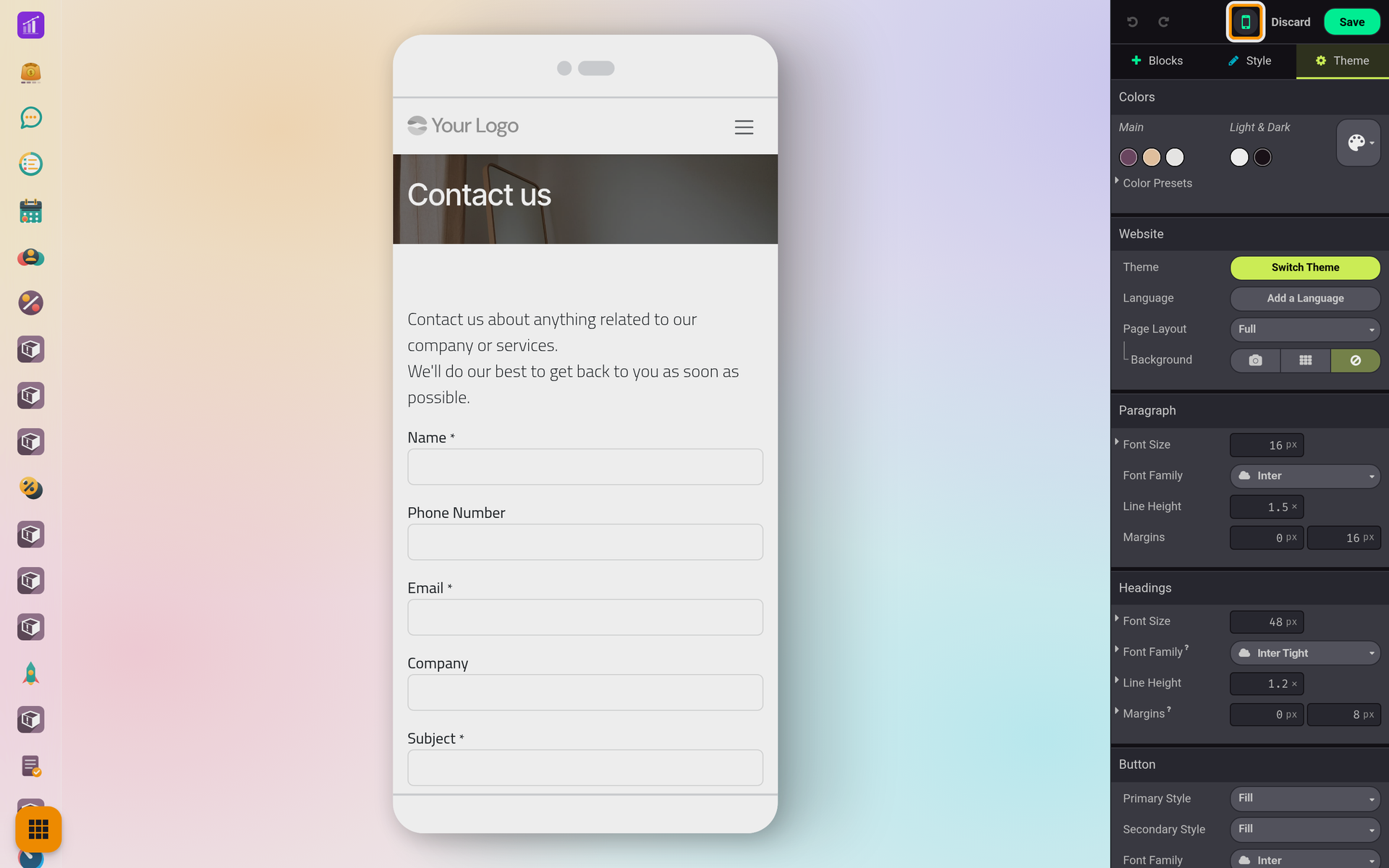 The page as a phone shows it, without leaving the editor.