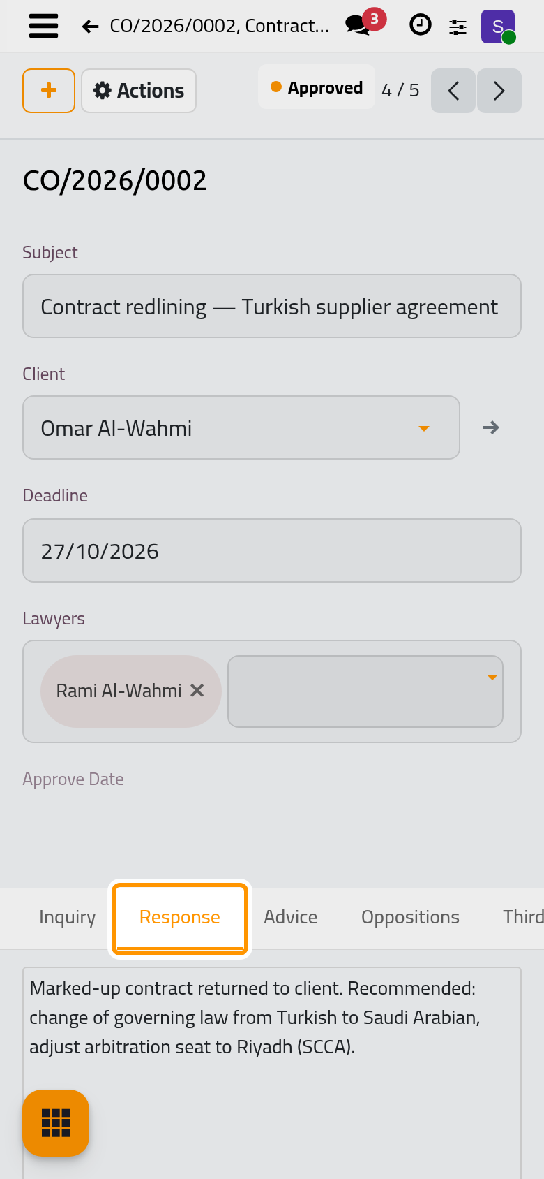 The answer written in the Response tab of an approved consultation.